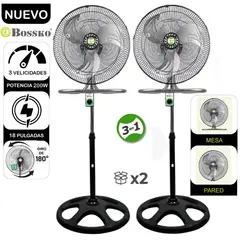BOSKKO - Ventilador Pedestal 3 en 1 De 18″ 200 W BK-8218VI/NG Caja de 2U