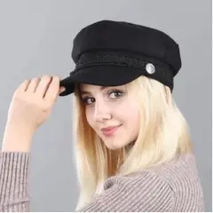 KAST PE - Gorra Boina Mujer Militar Inglesa Pana - Negro