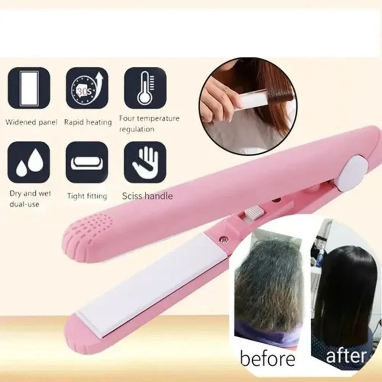 Mini Alisadora Plancha De Cabello De Cartera Portátil - Rosado