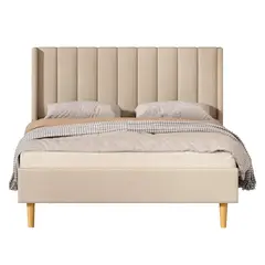 GENERICO - Cama Tapizada Listón Beige con Patas Vintage 1.5 Plz