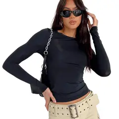 BLWOENS - Polo manga larga Mujer- Negro