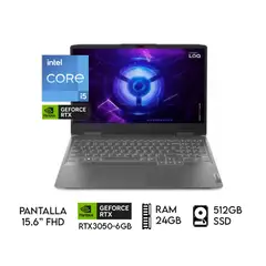 LENOVO - Laptop LOQ 15 Core I5-12450hx Ram 24GB SSD 512GB RTX 3050 6GB 15.6" FHD