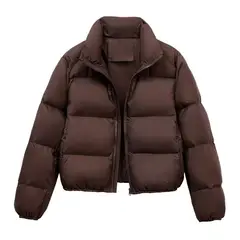 BLWOENS - Casaca Puffer Marrón Casual Manga Larga