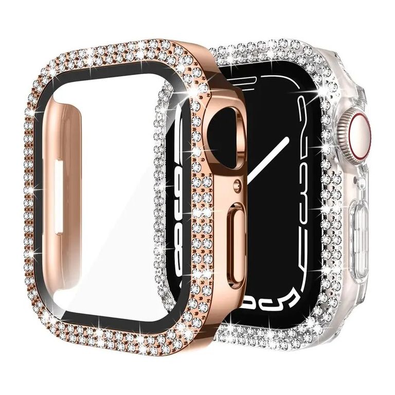 CASE FUNDA CON PIEDRITAS PARA APPLEWATCH DE 45MM ROSA GOLD