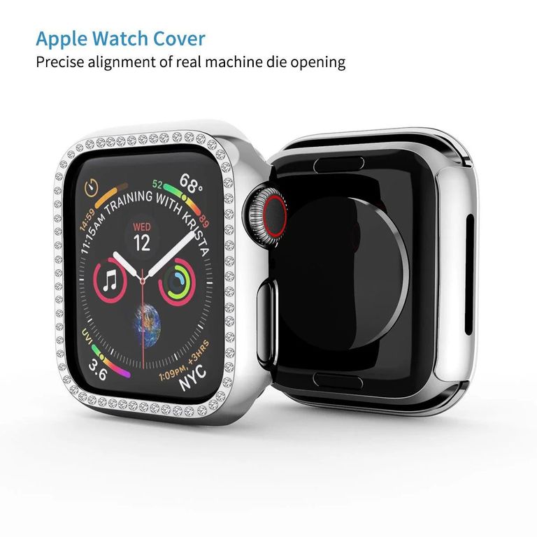 CASE FUNDA CON PIEDRITAS PARA APPLEWATCH DE 41MM PLATEADO