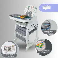 GENERICO - Silla convertible De Comer de bebé modelo Gato color Plomo