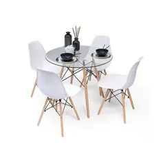 OFIDEAS - Juego De Comedor Eames 4 Personas Mesa Vidrio Y Silla Blanco