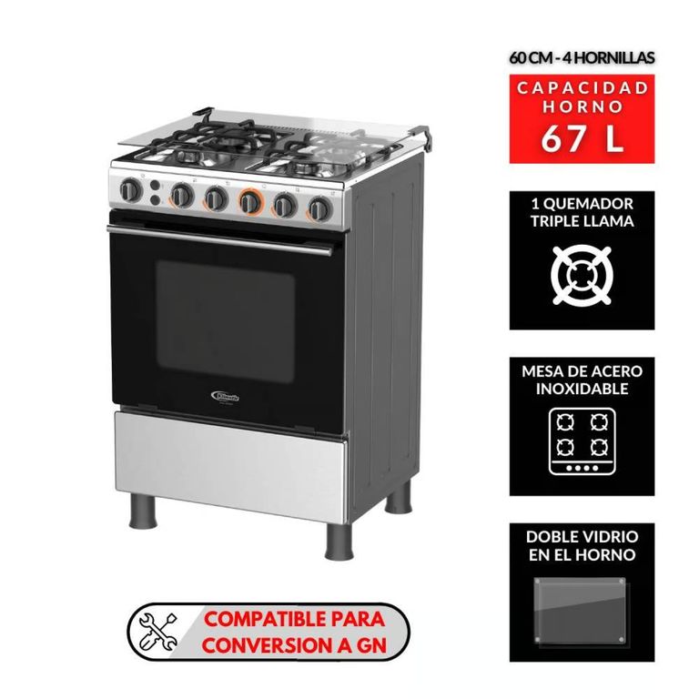 Cocina de Pie a Gas 24 Pulgadas 4 hornillas Lindau
