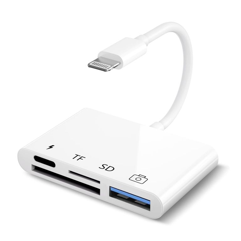 Lector de tarjeta 4 en 1 Lightning a SD, TF, USB 3.0 y IOS de carga