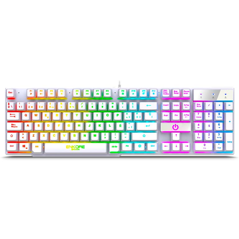 Teclado Gamer Blanco con Luces Rainbow Brain 603W USB Español Ñ