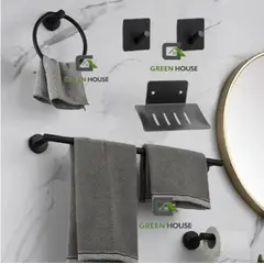 GENERICO - KIT 6 PIEZAS TOALLERO 60CM NEGRO ACERO SUS 304