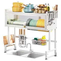 GENERICO - Escurridor de platos de 2 nivel con tapa 85 cm