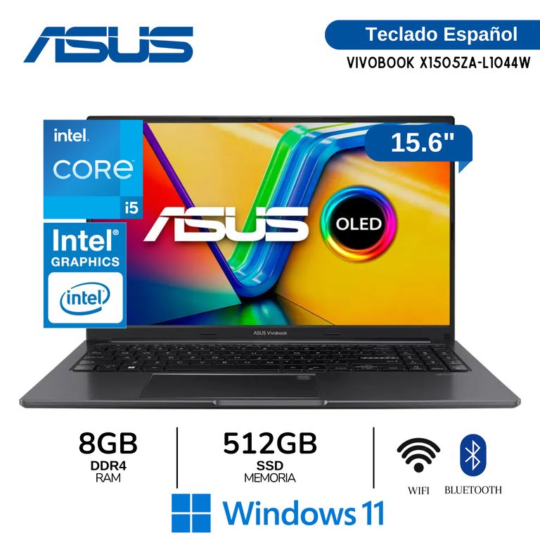 Laptop Vivobook X1505ZA-L1044W Intel Core i5-1235U 8GB RAM 512GB SSD OLED 156 Wind 11-Black