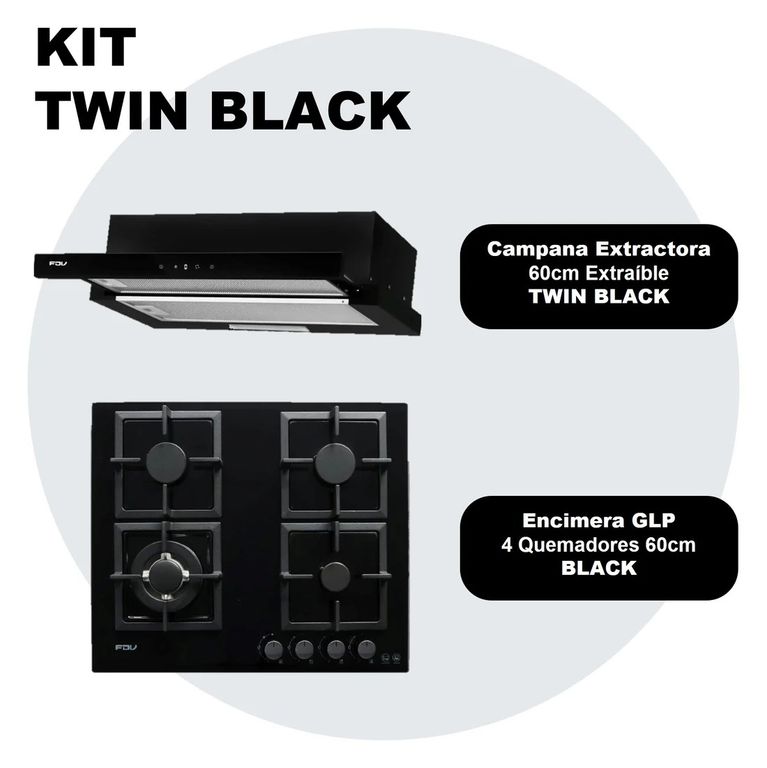 Combo Campana Extractora Twin Black + Encimera a Gas 60 GLP