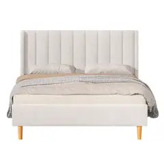 GENERICO - Cama Tapizada Listón Ivory con Patas Vintage 2 Plazas