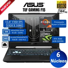 ASUS - Laptop TUF GAMING A15 15.6" FHD IPS, Ryzen 5-7535HS, Ram 16GB, Ssd 512GB, RTX 3050, Win 11 Pro