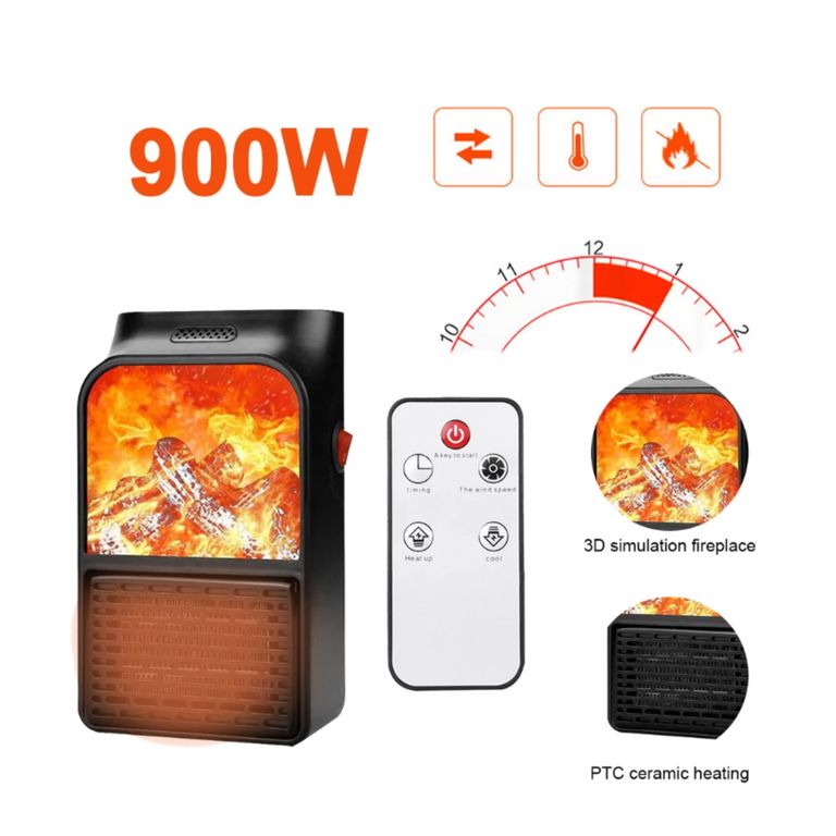 Calefactor 3D Eléctrico Flame Heater de 900 Watts