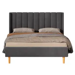 GENERICO - Cama Tapizada Listón Gris con Patas Vintage 2 Plazas