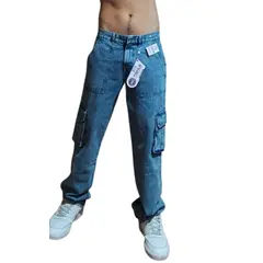 GENERICO - Pantalon jean cargo celeste nevado