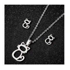 GENERICO - Set collar y aretes gato plateado