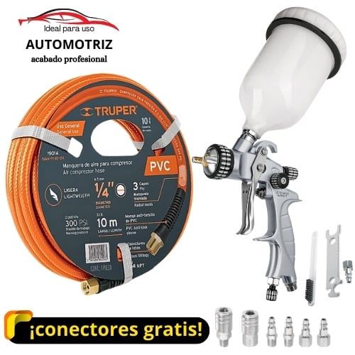 Kit Pistola de aire para pintar AUTOMOTRIZ, profesional, manguera 10m
