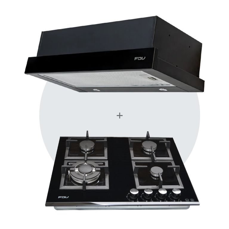 Combo Campana Easy Flow Black + Encimera Black 60 GLP