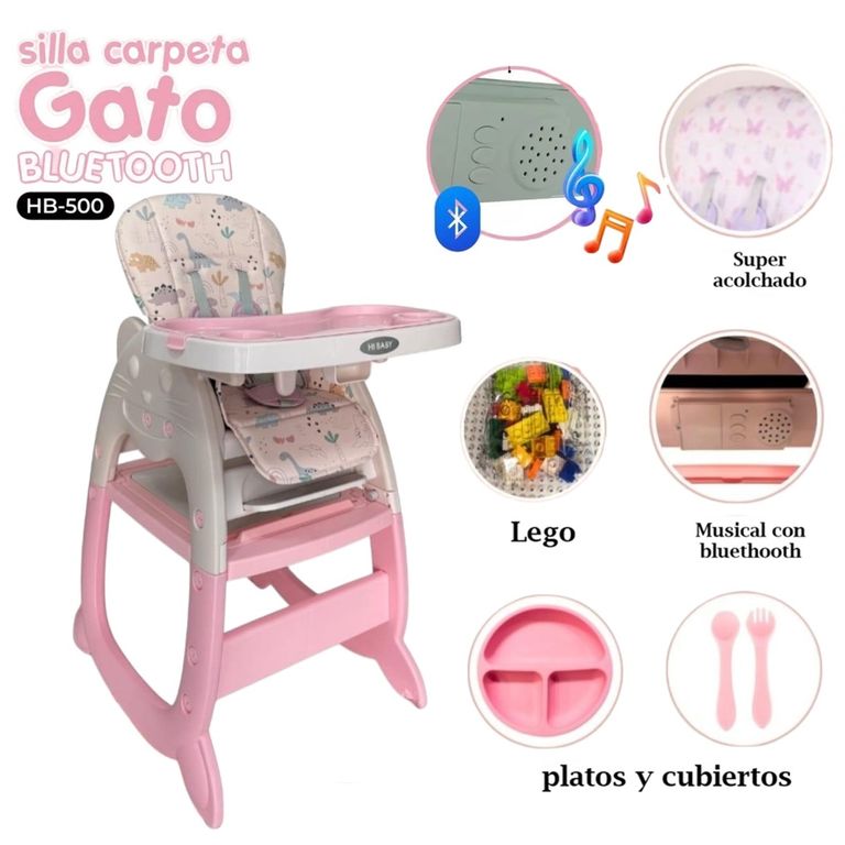 Silla Carpeta de Comer 3 en 1 de Bebe Gato Rosado