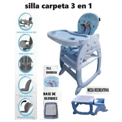 GENERICO - Silla Carpeta de Comer 3 en 1 de Bebe Gato Celeste