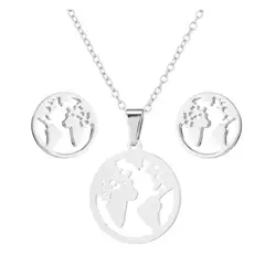 GENERICO - Set collar y aretes mapamundi plateado