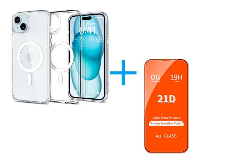 Funda Clear Case con Magsafe + Vidrio Templado para Iphone 15