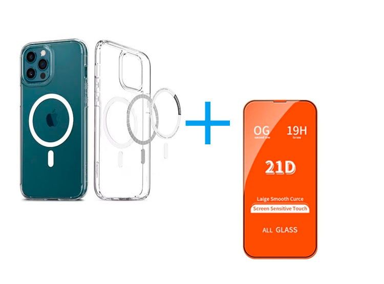 Funda Clear Case con Magsafe + Vidrio Templado para Iphone 15 Pro