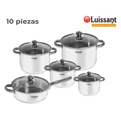 LUISSANT - Set de Ollas de Acero c/tapa de Vidrio 10 piezas