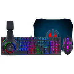 ENKORE - Kit Gamer 4 En 1 RGB Teclado Mouse Audífonos Micrófono Pad Mouse USB Para PC Laptop Bravio