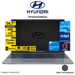 HYUNDAI - Laptop Intel Celeron N4020 Pantalla 14.1" HD RAM 4GB EMMC 128GB Windows 11 Home