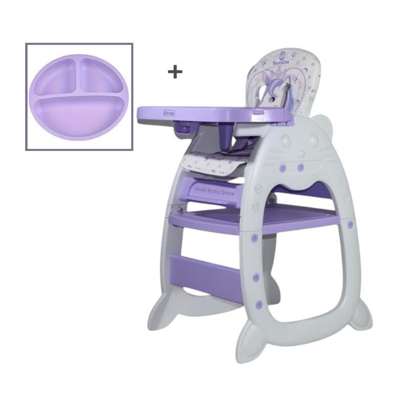 SILLA DE COMER 3 EN 1 PARA BEBÉS DISEÑO UNICORNIO LILA