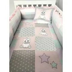 GENERICO - Set De Cuna - Diseño Bordado Unicornio bebe y estrellitas