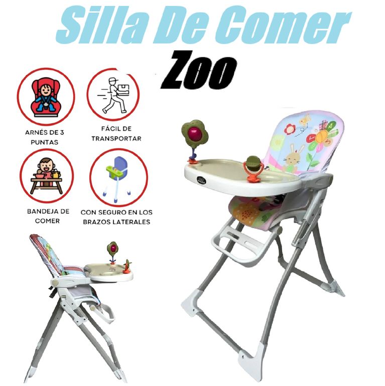 Silla de Comer Plegable Zoo Bandeja Desmontable-Celeste
