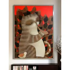 MAP DESIGN HOME - Cuadro Decorativo al Óleo Cantar Felino 63x83 cm