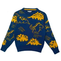 GENERICO - Chompa de invierno para niños chompa de lana diseño dinosaurios Acero