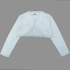 GENERICO - BOLERO TEJIDO NIÑA COLOR BLANCO HOJITAS.