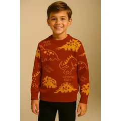 GENERICO - Chompa de invierno para niños Suéter de lana diseño dinosaurios Rojo