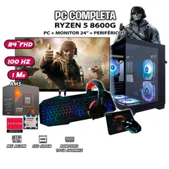 AMD - Computadora PC Completa Ryzen 5 8600G RAM DDR5 16GB SSD 500GB SSD MONITOR 24"