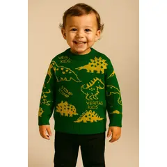 GENERICO - Chompa de invierno para niños Suéter de lana diseño dinosaurios Verde