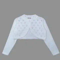GENERICO - BOLERO TEJIDO NIÑA COLOR BLANCO PATRON CORAZONES