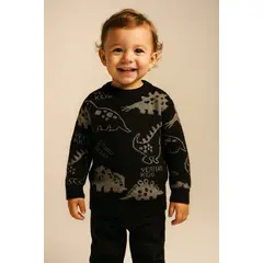 GENERICO - Chompa de invierno para niños chompa de lana diseño dinosaurios Negro