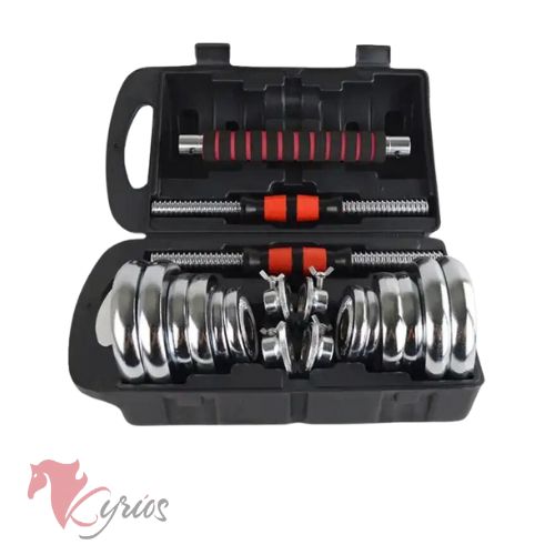 Kit De Mancuernas De 20 KG Cromada Con Adaptador