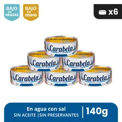 CARABELA - Filetes de Atún en agua y sal 140gr Pack x6