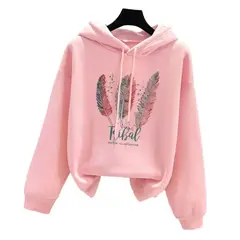 GENERICO - Polera con Capucha Mujer Estampado Suéter Sudadera Rosado Moda Genieka