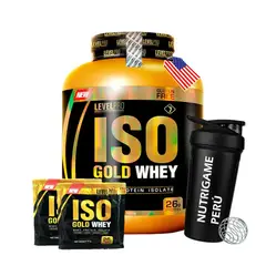 LEVEL PRO - Proteína 100% Isolate Iso Gold Whey 6.6 Lb / 3Kg Vainilla