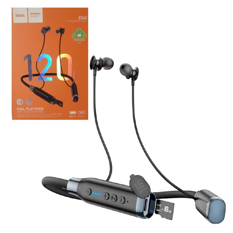 Audifonos Bluetooth Inalambrico Deportivo ES62 Negro 120 Horas